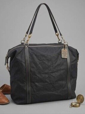 Rugby Classic Black Canvas Duffel Bag with Leather Trim Travel Bag